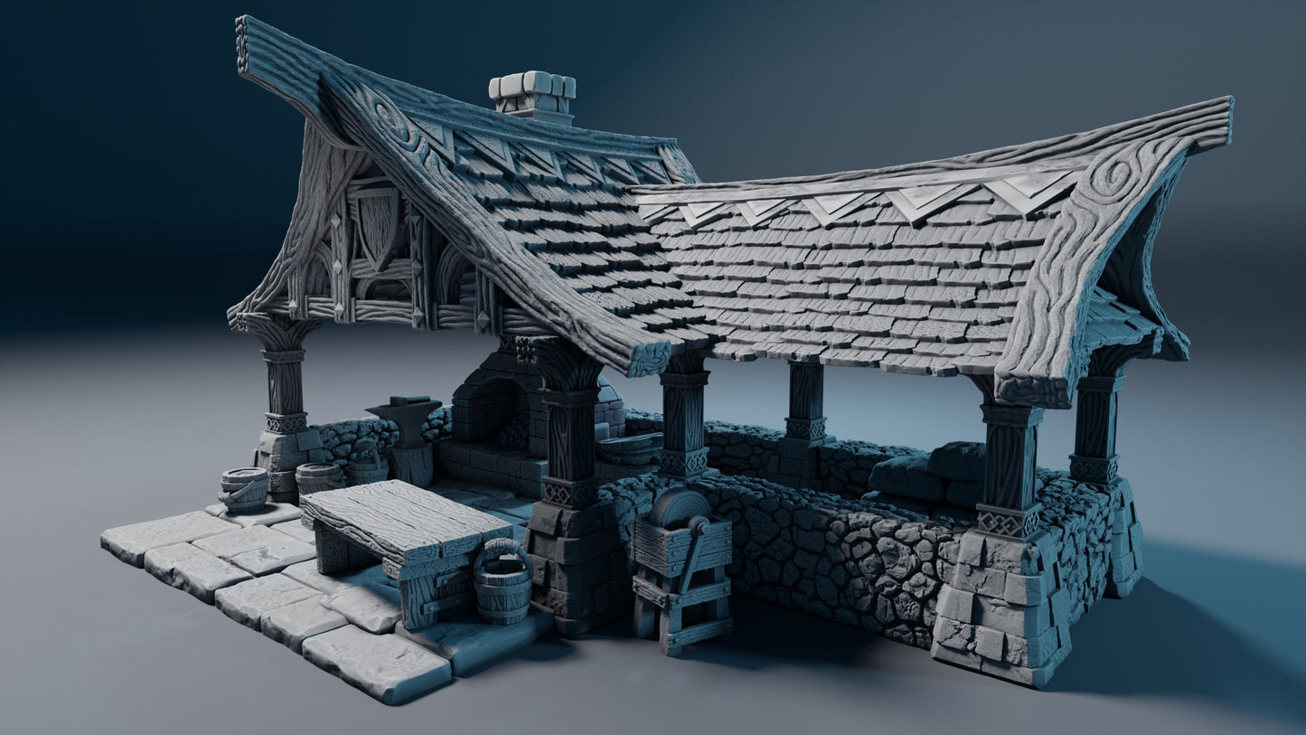 Blacksmith House with Scatter | Forge Building | Fantasy | Medival | Scenery | Tabletop Terrain -  28/32mm | D&D | Pathfinder