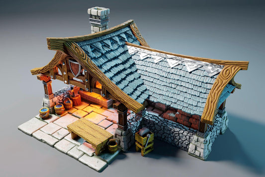Blacksmith House with Scatter | Forge Building | Fantasy | Medival | Scenery | Tabletop Terrain -  28/32mm | D&D | Pathfinder