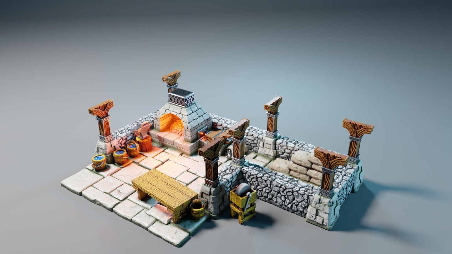 Blacksmith House with Scatter | Forge Building | Fantasy | Medival | Scenery | Tabletop Terrain -  28/32mm | D&D | Pathfinder