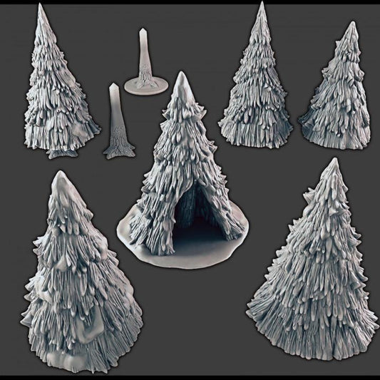 Miniature Pine Trees Bundle  | Forest Set with or without Snow | 3 - 12 Pieces | Tabletop Terrain | DND | 28/32mm | Wargeming Scenery | EC3D