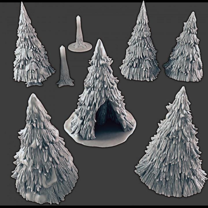Miniature Pine Trees Bundle  | Forest Set with or without Snow | 3 - 12 Pieces | Tabletop Terrain | DND | 28/32mm | Wargeming Scenery | EC3D