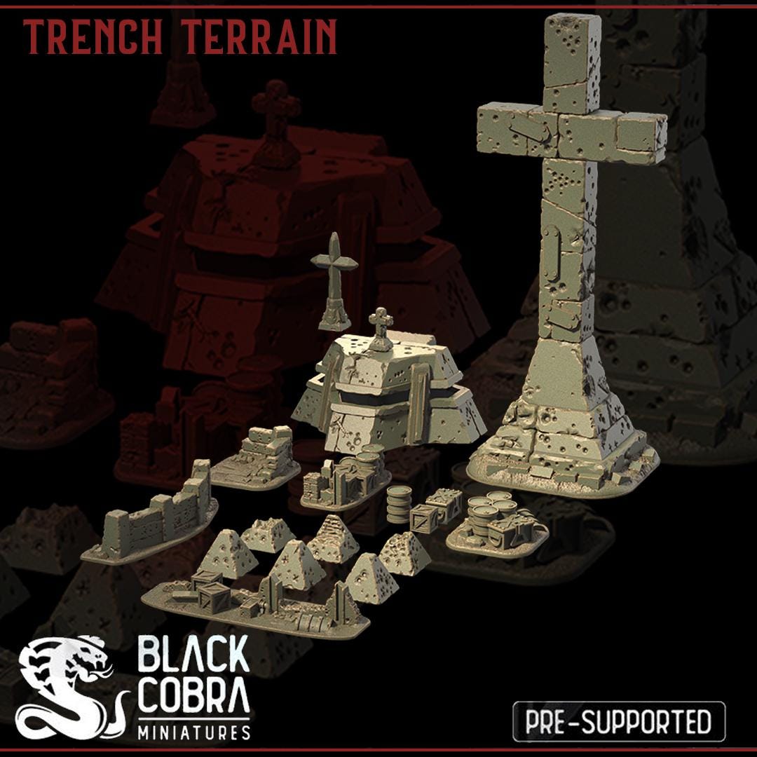 Trench Crusade Terrain Bundle | 22 Pieces | Grimdark Wargaming Scenery Set | New Antioch | Tabletop Terrain | 28/32mm | BlackCobraMiniatures