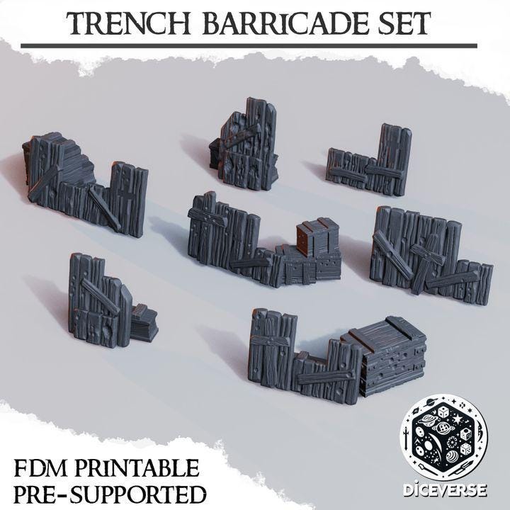 Trench Barricades and Walls Bundle 7x | Trench Crusade | Wargaming | New Antioch | Pilgrims |  Tabletop Terrain | 28/32mm | Diceverse