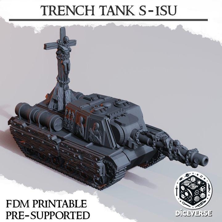Holy Trench Tank | Trench Crusade | Proxy Tank | Wargaming | New Antioch | Pilgrims | Soviet ISU | Tabletop Terrain | 28/32mm | Diceverse