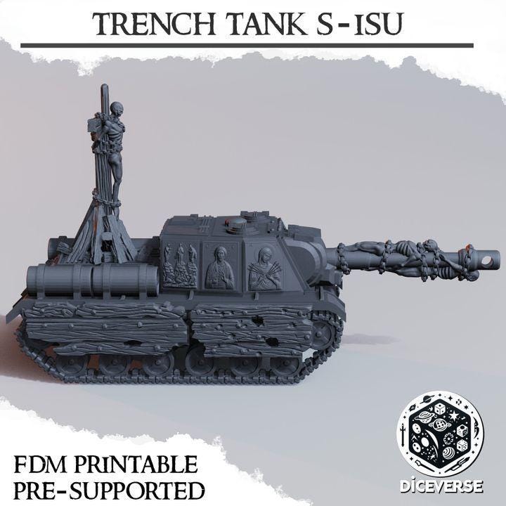 Holy Trench Tank | Trench Crusade | Proxy Tank | Wargaming | New Antioch | Pilgrims | Soviet ISU | Tabletop Terrain | 28/32mm | Diceverse
