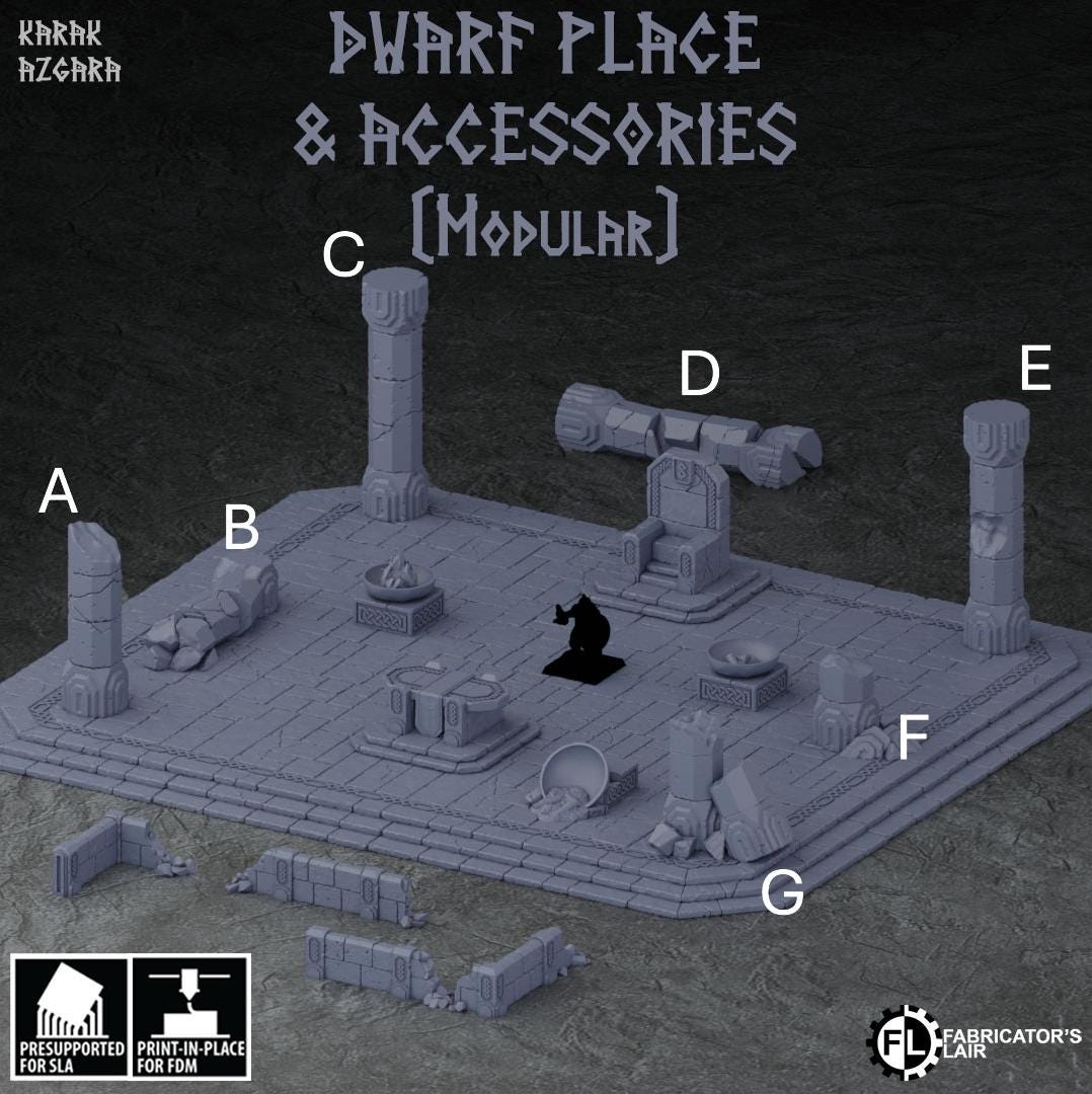 Dwarven Throneroom Scatter Terrain | Ruins | Dungeon | Hall | Dwarf Tabletop Terrain | 28mm | Wargaming | Fabrikator's Lair | Karak Azgara