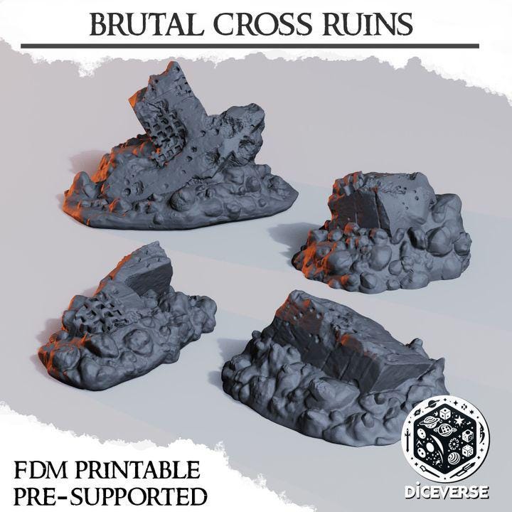 Destroyed Cross | 4 Pieces Bundle | Trench Crusade | Wargaming Scenery | New Antioch | Pilgrims |  Tabletop Terrain | 28/32mm | Diceverse