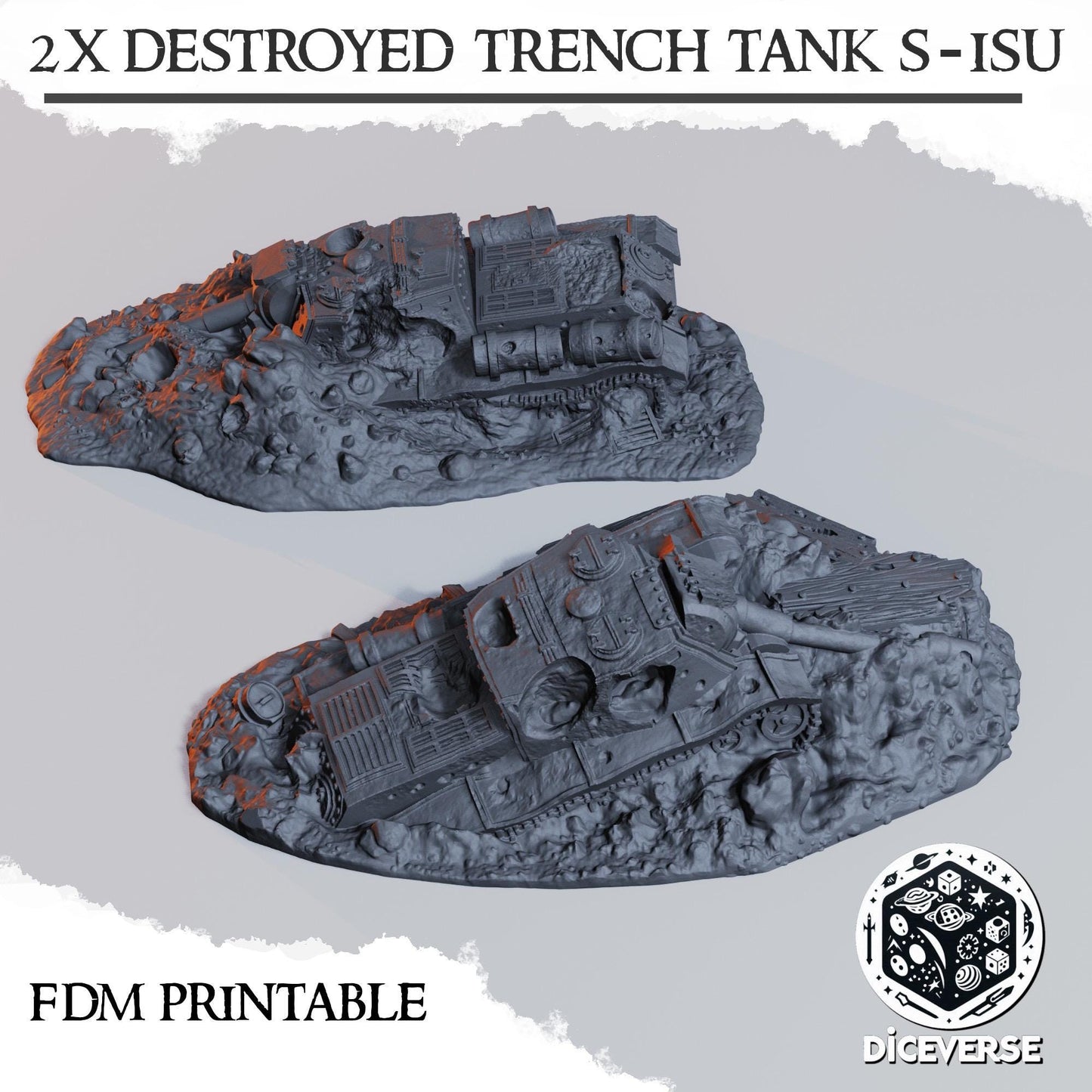 Destroyed Tank | Trench Crusade | Battlefield Rubble | Wargaming | New Antioch | Pilgrims | Tabletop Terrain | 28/32mm | Diceverse