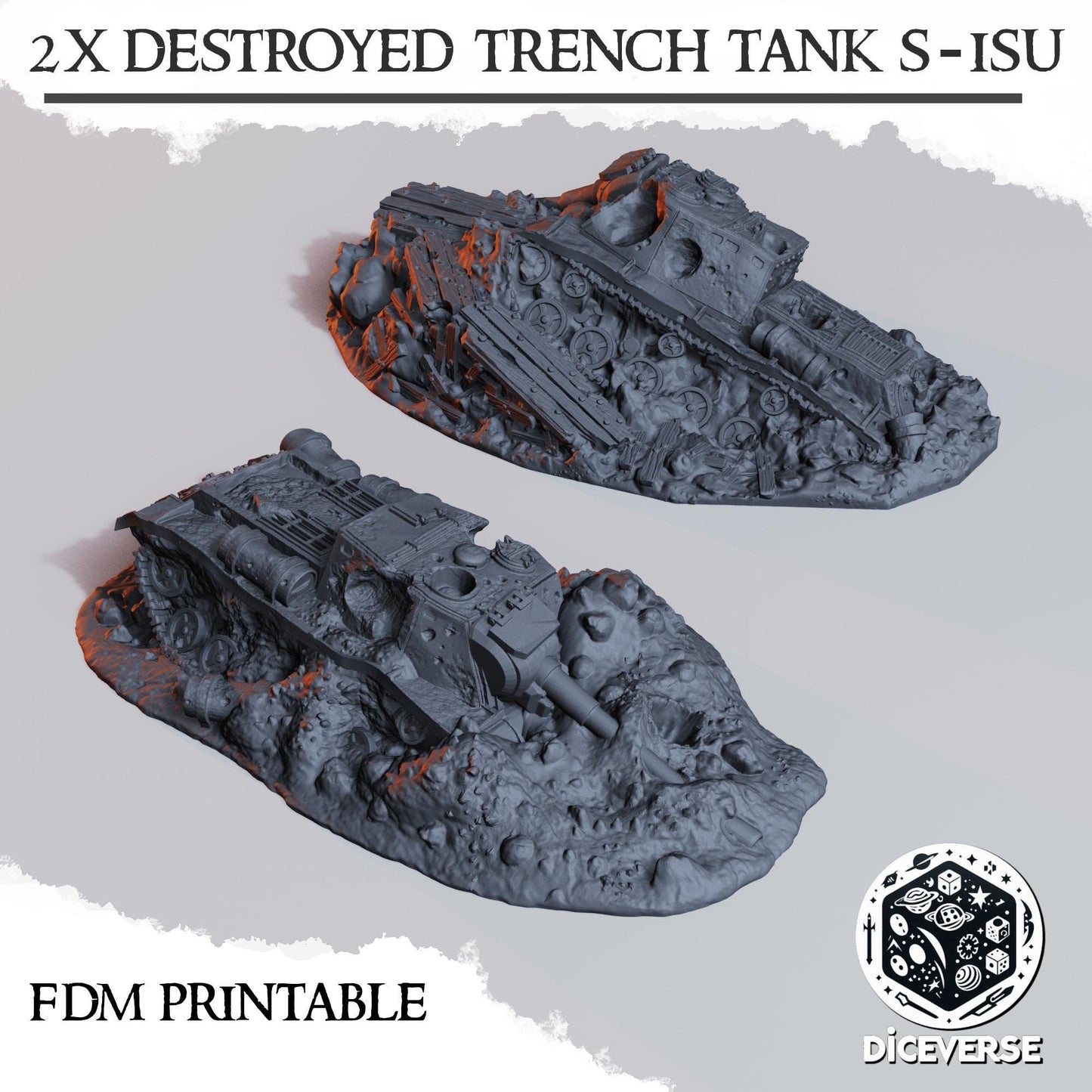 Destroyed Tank | Trench Crusade | Battlefield Rubble | Wargaming | New Antioch | Pilgrims | Tabletop Terrain | 28/32mm | Diceverse