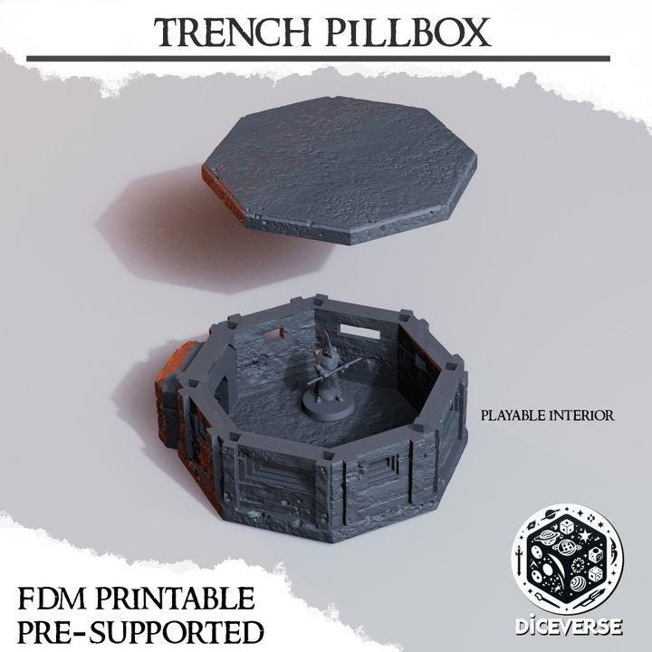 Trench Bunker Pillbox | Playable Interior | Trench Crusade | Grimdark Wargaming Scenery | Antioch | Tabletop Terrain | 28/32mm | Diceverse