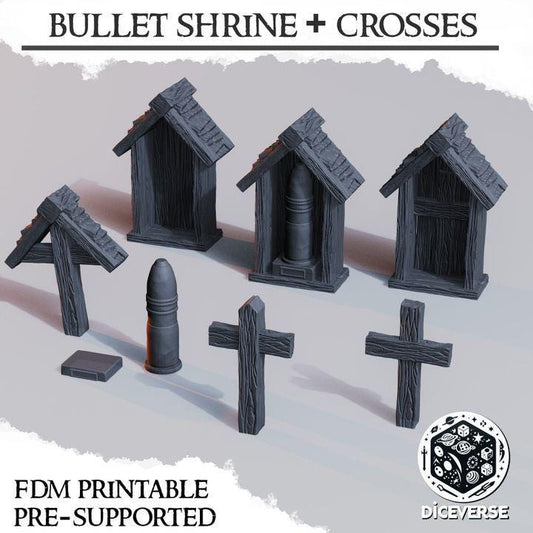 Bullet Shrine and Crosses Bundle 7x | Trench Crusade Scatter  | Wargaming | Pilgrims | New Antioch | Tabletop Terrain | 28/32mm | Diceverse