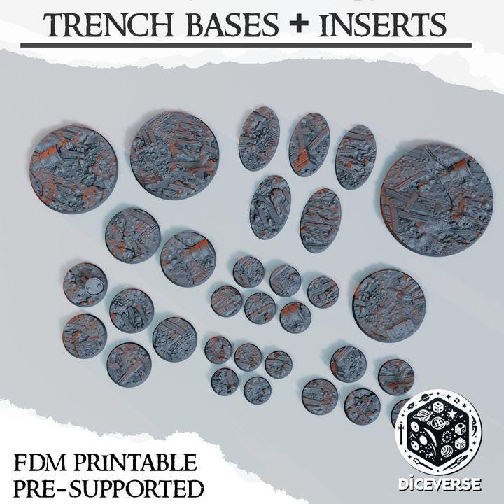 Miniature Trench Bases | For Trench Compatible Warbands | Wargaming Basing | Pilgrims | Antioch | Tabletop Terrain | 25mm - 60mm | Diceverse