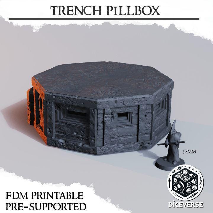 Trench Bunker Pillbox | Playable Interior | Trench Crusade | Grimdark Wargaming Scenery | Antioch | Tabletop Terrain | 28/32mm | Diceverse