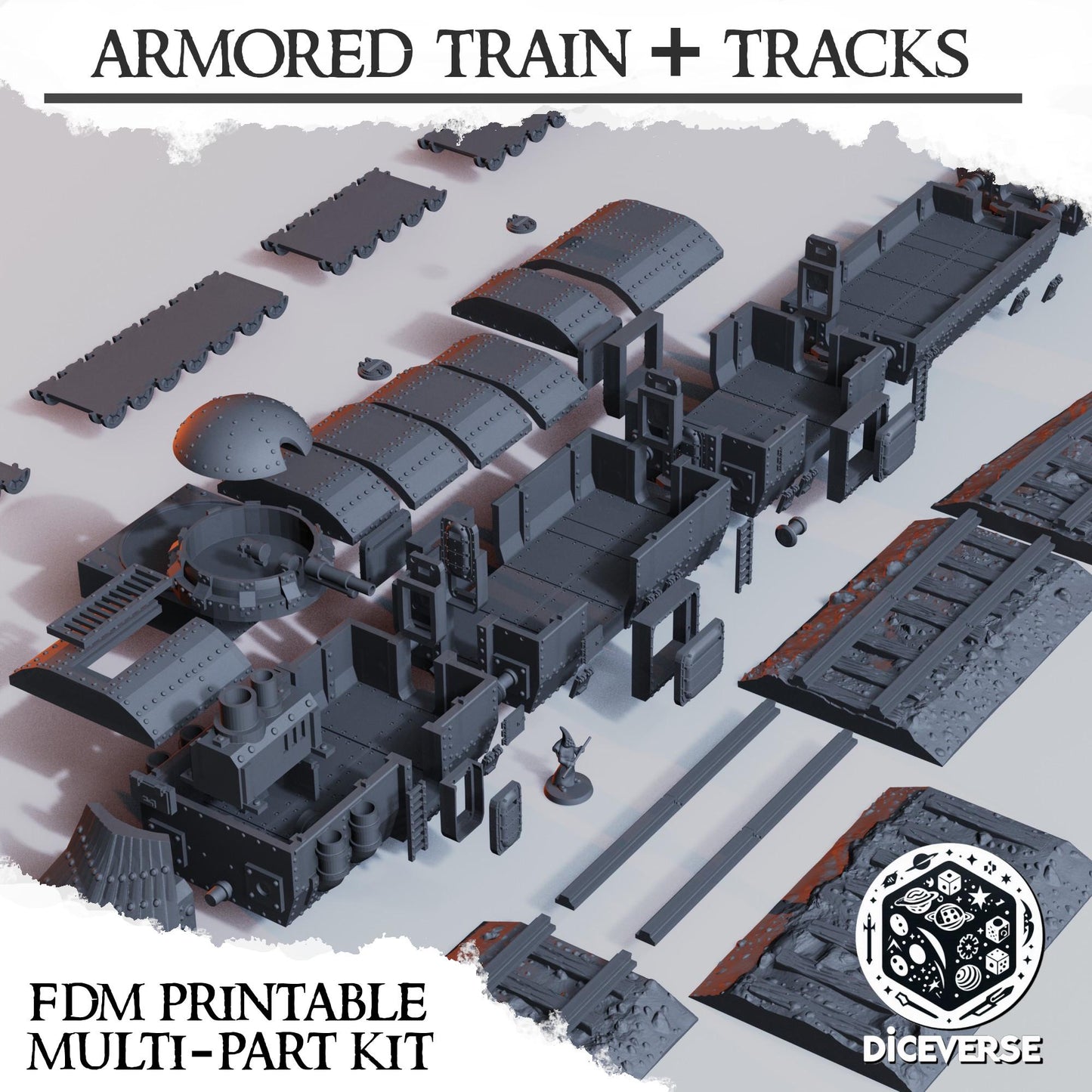 Armoured Train Set | Trench Crusade Campaign Scenario 7 | Wargaming Scenery | Playable Interior | Tabletop Terrain | 28/32mm | Diceverse
