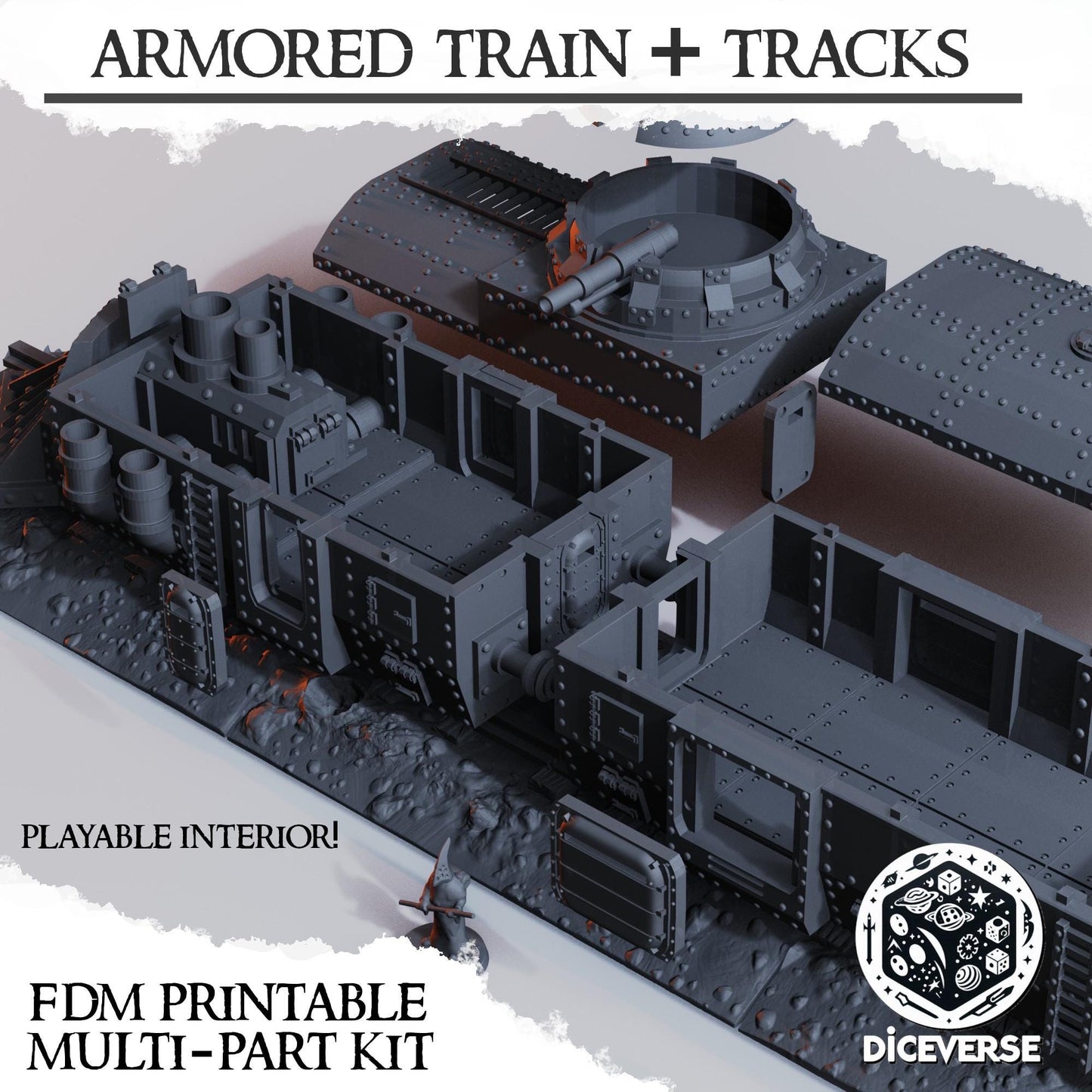 Armoured Train Set | Trench Crusade Campaign Scenario 7 | Wargaming Scenery | Playable Interior | Tabletop Terrain | 28/32mm | Diceverse