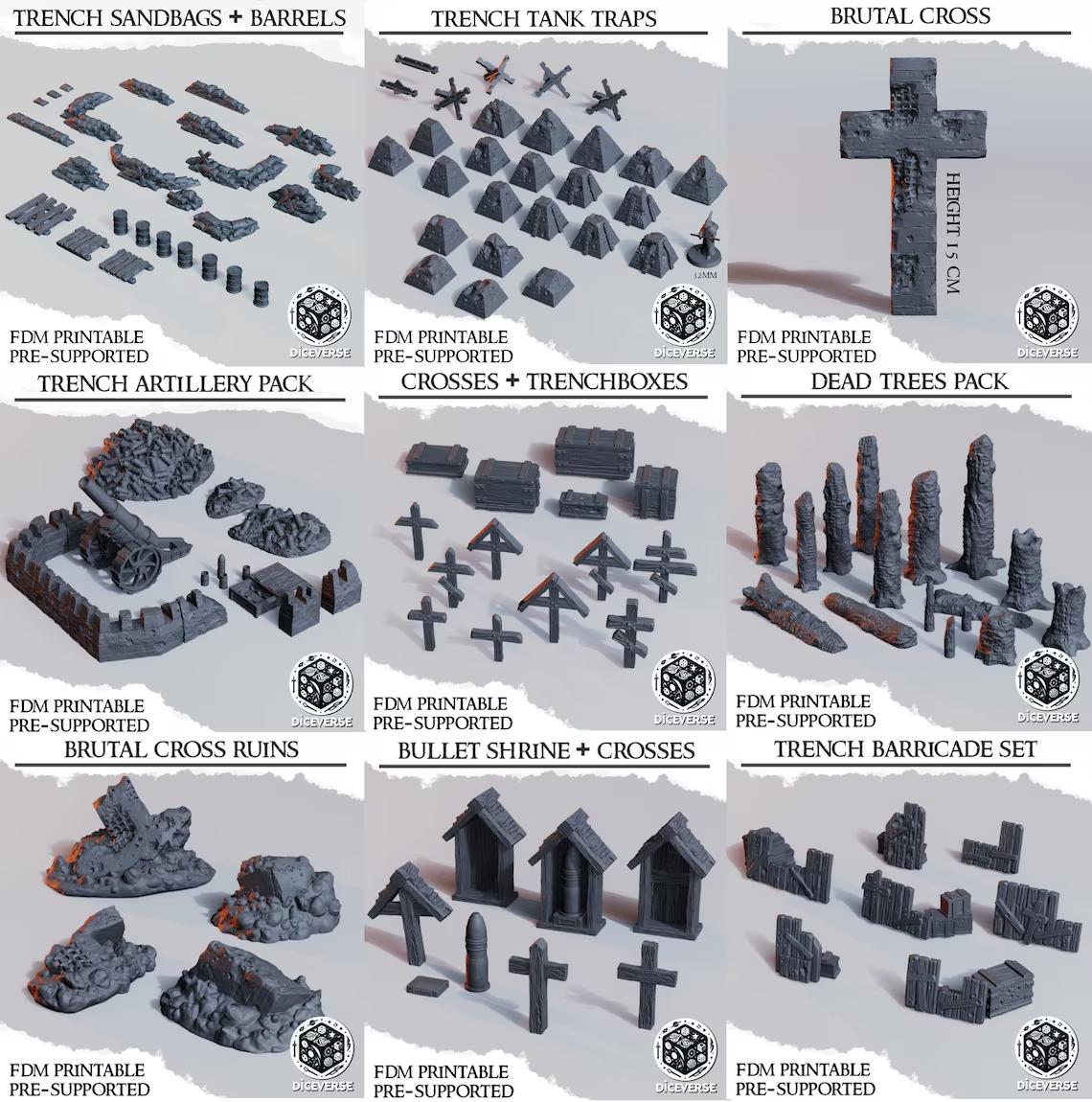 Trench Compatible Scatter Terrain Bundles | Wargaming | New Antiochia | Zealot Pilgrims | Heretical Legions  | 28/32mm | Diceverse