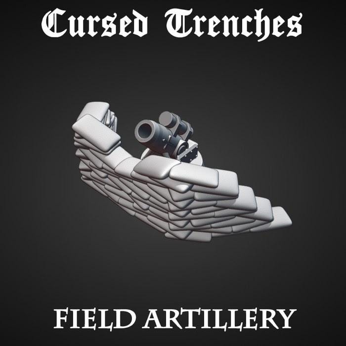 Field Artillery Canon and Sandbags Bundle | Trench Crusade Defense | New Antioch | Heretic Legions | Tabletop Terrain | 28/32mm | Warscape3D