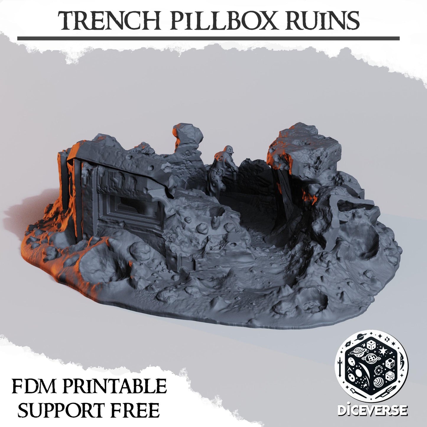 Destroyed Trench Bunker Ruins | Trench Crusade | Grimdark Wargaming Scenery | New Antioch | Tabletop Terrain | 28/32mm | Diceverse