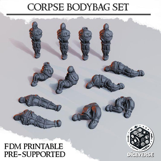 Corpse Bodybags Set 12x | Trench Crusade | Wargaming | Court of the Seven Headed Serpent | Heretic |  Tabletop Terrain | 28/32mm | Diceverse