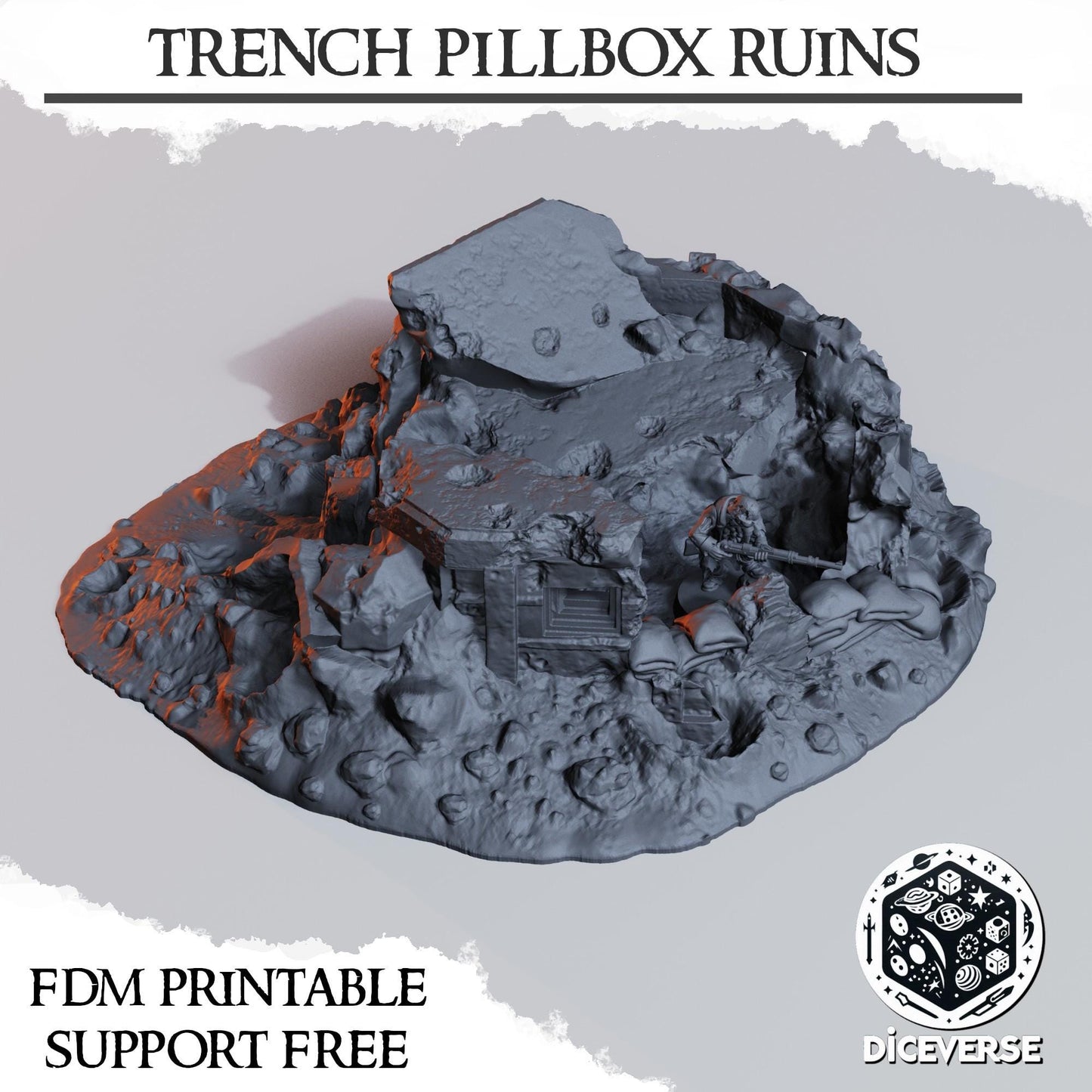Destroyed Trench Bunker Ruins | Trench Crusade | Grimdark Wargaming Scenery | New Antioch | Tabletop Terrain | 28/32mm | Diceverse