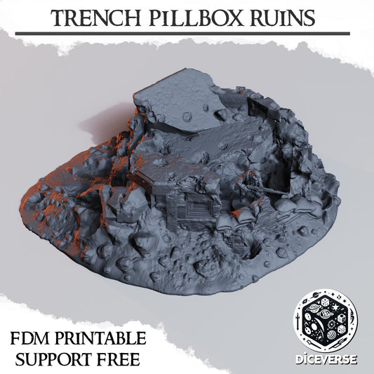 Destroyed Trench Bunker Ruins | Trench Crusade | Grimdark Wargaming Scenery | New Antioch | Tabletop Terrain | 28/32mm | Diceverse