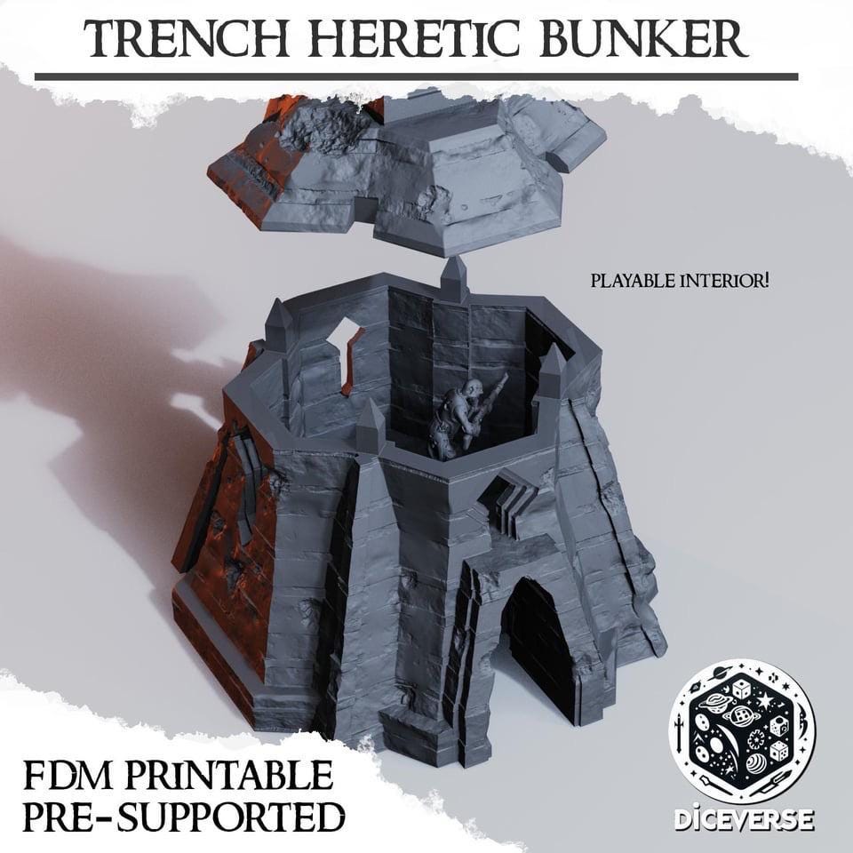Large Heretic Trench Bunker | Playable Interior | Trench Crusade | Grimdark Wargaming | New Antioch | Tabletop Terrain | 28/32mm | Diceverse
