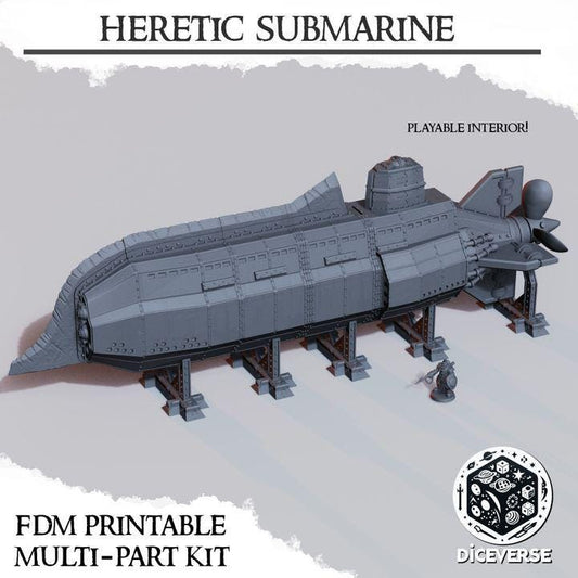 Heretic Legion Submarine | Playable Interior | Trench Crusade | Storming the Shores | Naval Raiders | Tabletop Terrain | 28/32mm | Diceverse