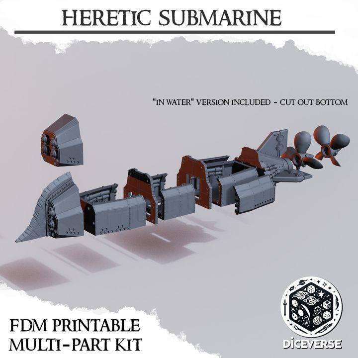 Heretic Legion Submarine | Playable Interior | Trench Crusade | Storming the Shores | Naval Raiders | Tabletop Terrain | 28/32mm | Diceverse