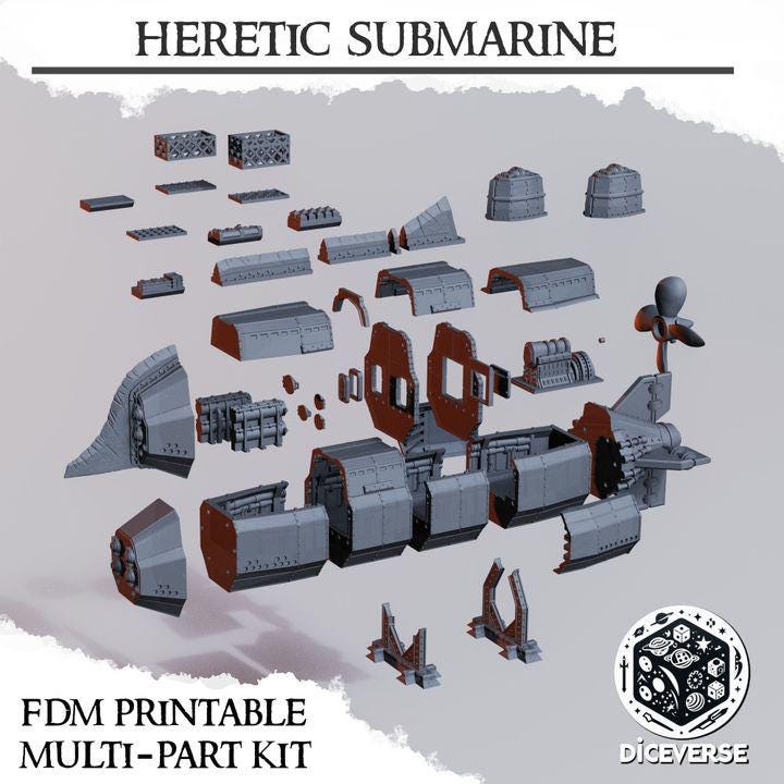 Heretic Legion Submarine | Playable Interior | Trench Crusade | Storming the Shores | Naval Raiders | Tabletop Terrain | 28/32mm | Diceverse