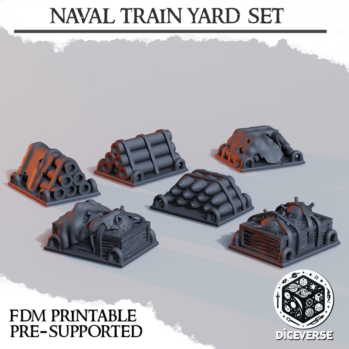 Industrial Crane and Crates | Naval Raiders Train Yard Trench Crusade | Grimdark Wargaming Scenery |  Tabletop Terrain | 28/32mm | Diceverse