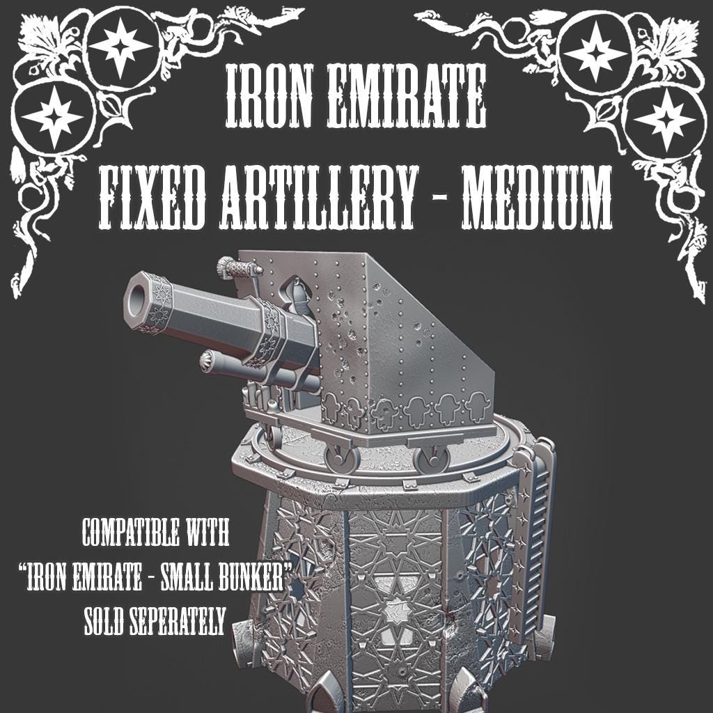 Iron Sultanate Stationary Canon | Compatible with Small Bunker | Trench Crusade | Wargaming | Tabletop Terrain | 28/32mm| SteamboatGothic