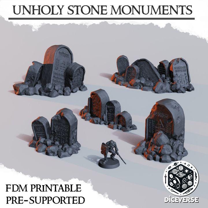 Unholy Stone Monuments Bundle | Trench Crusade Stone Tablets | Wargaming | New Antioch | Pilgrim |  Tabletop Terrain | 28/32mm | Diceverse