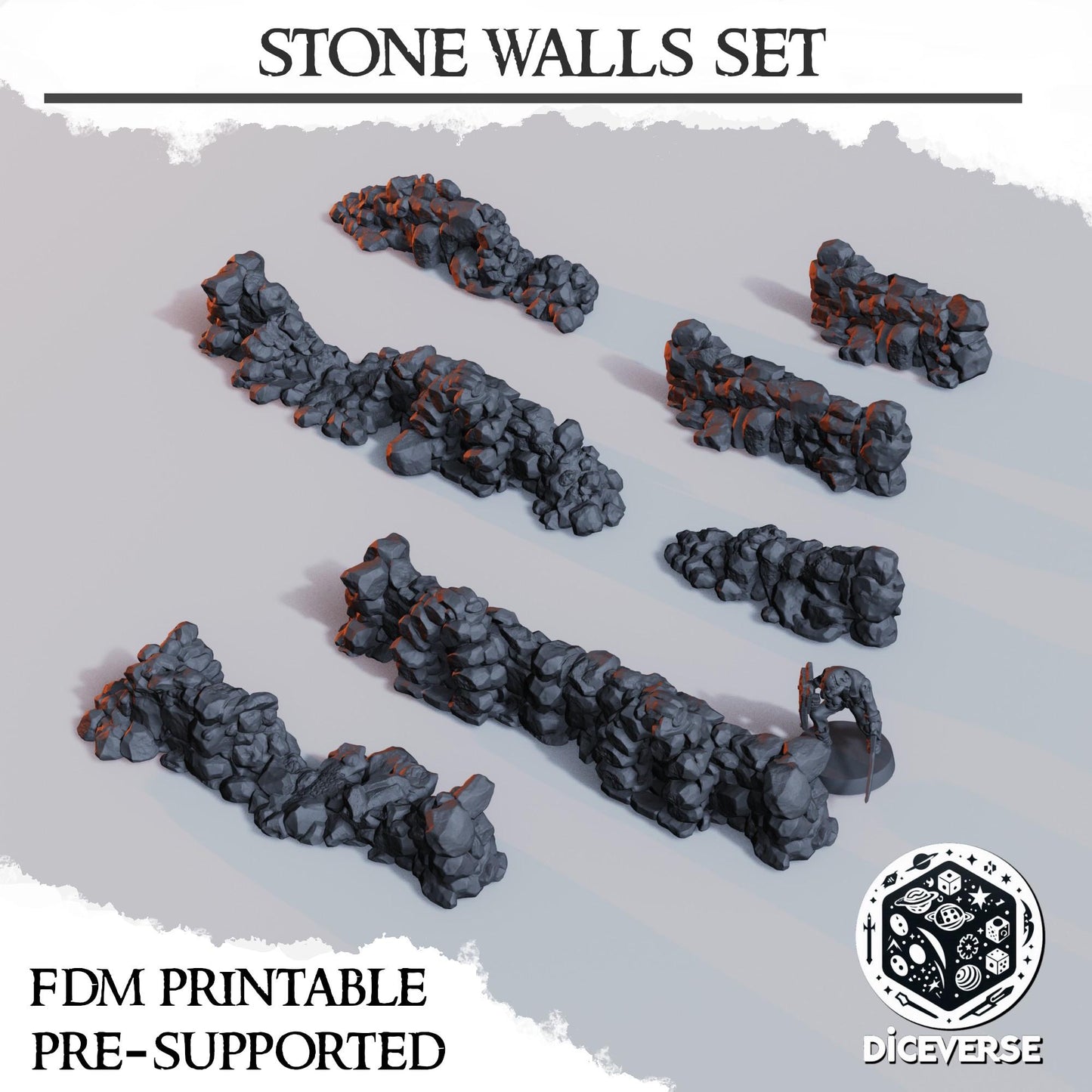 Ruined Stone Walls Set 7x | Trench Crusade Stone Tablets | Wargaming | New Antioch | Pilgrim |  Tabletop Terrain | 28/32mm | Diceverse