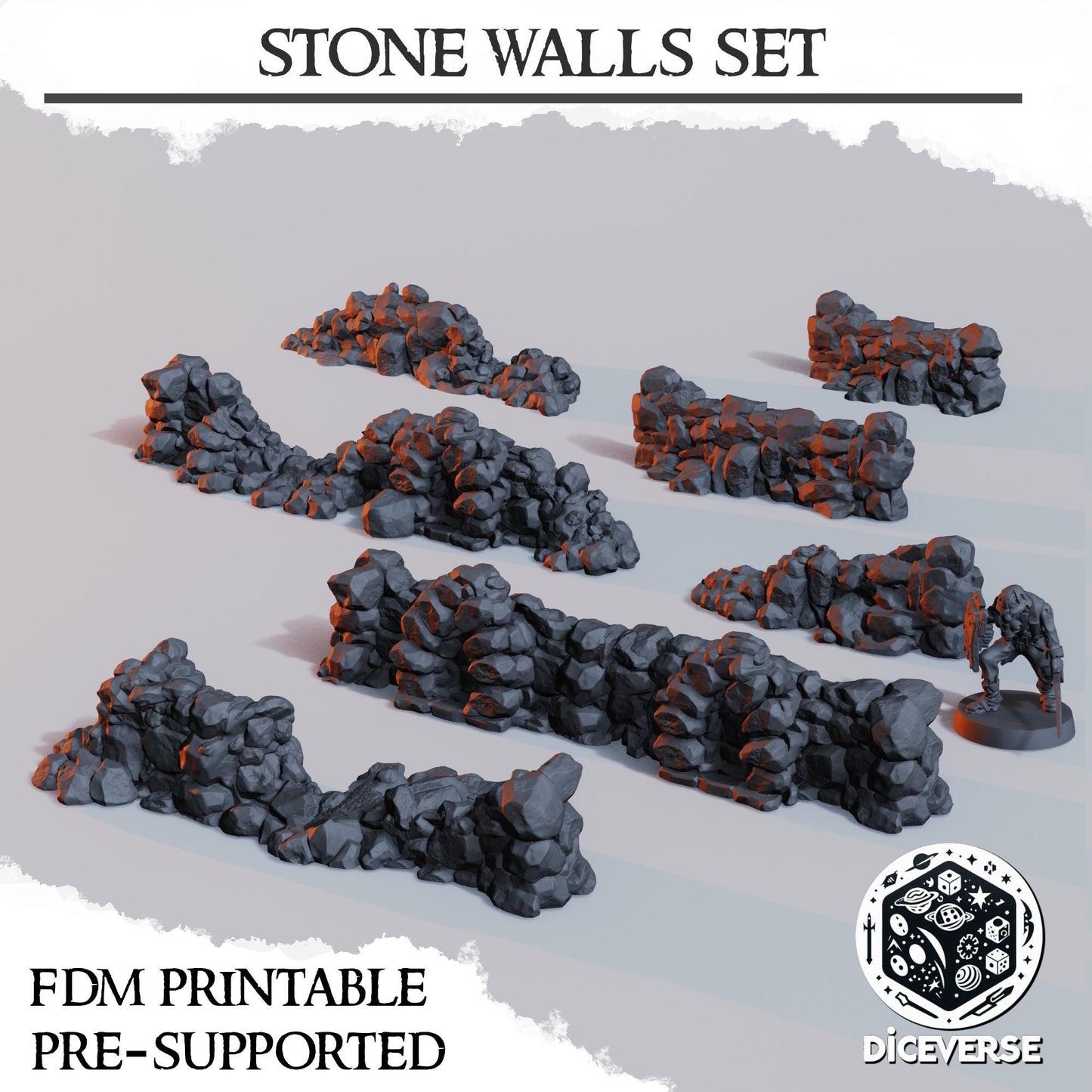 Ruined Stone Walls Set 7x | Trench Crusade Stone Tablets | Wargaming | New Antioch | Pilgrim |  Tabletop Terrain | 28/32mm | Diceverse