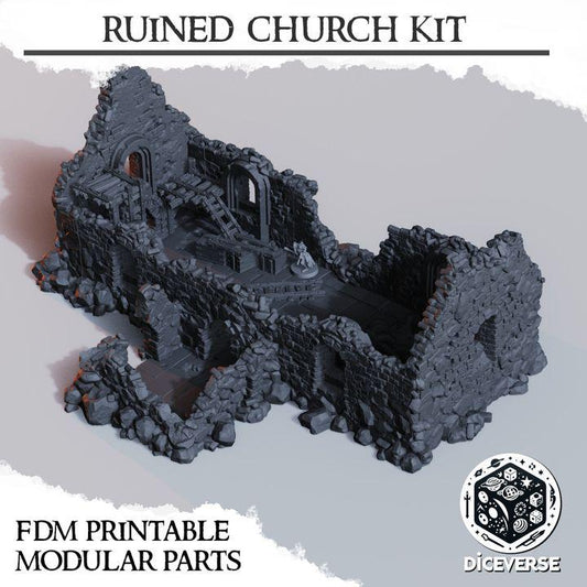 Ruined Church Modular Kit | Trench Crusade Cathedral | Grimdark Wargaming Scenery | New Antioch | Tabletop Terrain | 28/32mm | Diceverse