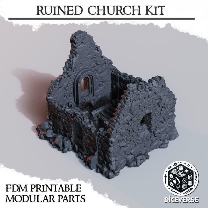 Ruined Church Modular Kit | Trench Crusade Cathedral | Grimdark Wargaming Scenery | New Antioch | Tabletop Terrain | 28/32mm | Diceverse