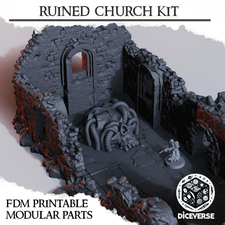 Ruined Church Modular Kit | Trench Crusade Cathedral | Grimdark Wargaming Scenery | New Antioch | Tabletop Terrain | 28/32mm | Diceverse