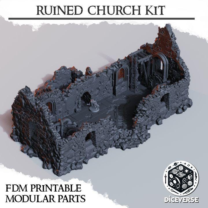 Ruined Church Modular Kit | Trench Crusade Cathedral | Grimdark Wargaming Scenery | New Antioch | Tabletop Terrain | 28/32mm | Diceverse