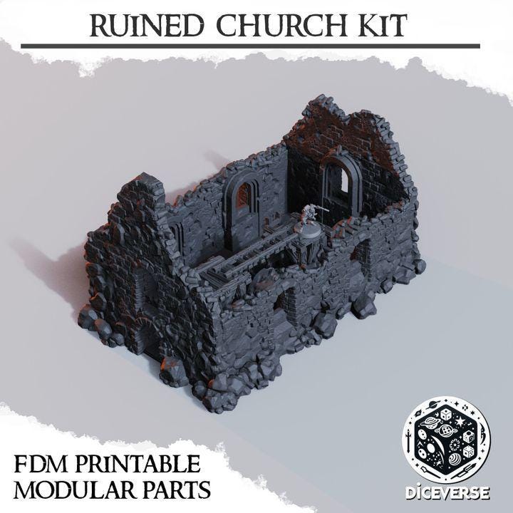 Ruined Church Modular Kit | Trench Crusade Cathedral | Grimdark Wargaming Scenery | New Antioch | Tabletop Terrain | 28/32mm | Diceverse