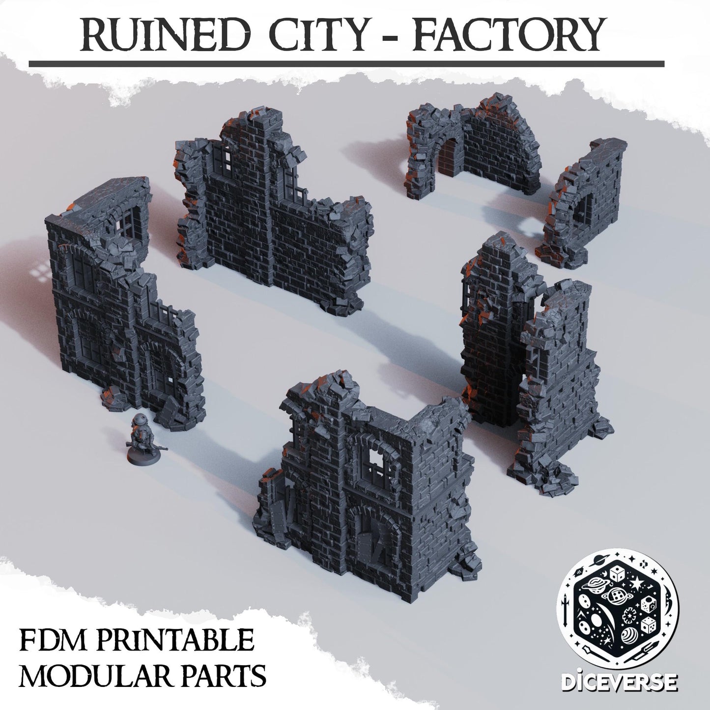 Ruined City Factory | Modular Concrete Building | Trench Crusade | Grimdark Wargaming Scenery | Tabletop Terrain | 28/32mm | Diceverse